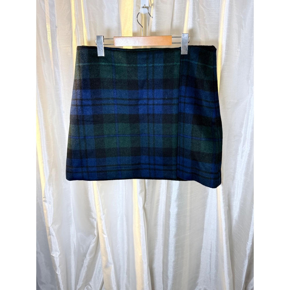 Gap Plaid Mini Skirt Women L Tall Blue Green Black Watch Wool Blend NWT